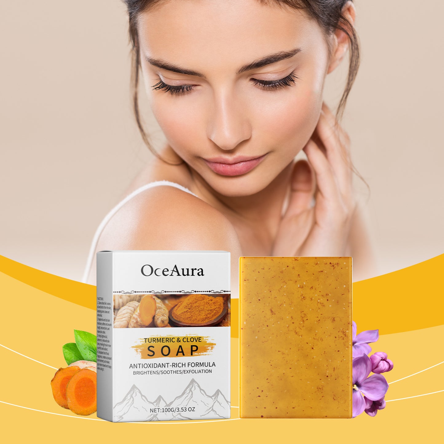 Turmeric Lilac Essential Oil Moisturizing And Nourishing Facial Body Cleansing Soft Skin Flower Soap